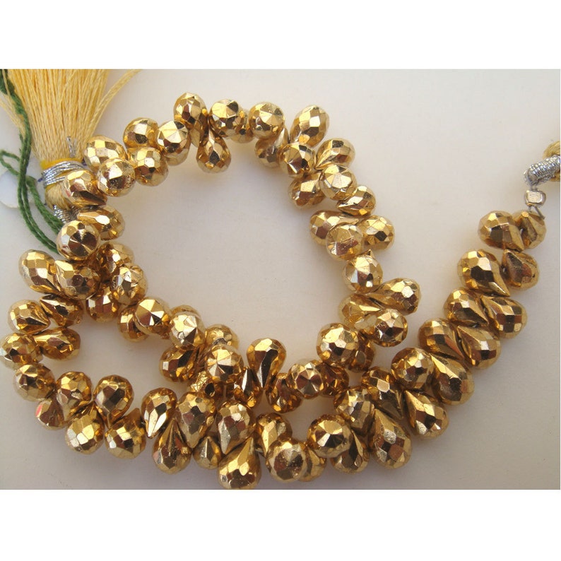 4x6-5x7mm Golden Pyrite Faceted Tear Drop, Gold Pyrite Faceted Briolette Beads, 19 Pieces Mystic Gold Pyrite For Jewelry GPFTD image 3