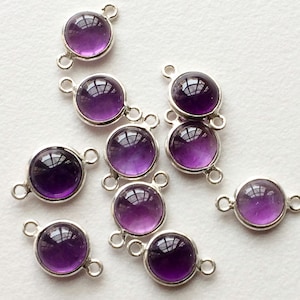 8mm Approx Amethyst Connectors, Amethyst 925 Silver Double Loop Connectors, 5 Pcs Round Amethyst Bezel Connectors, Amethyst Finding Charm
