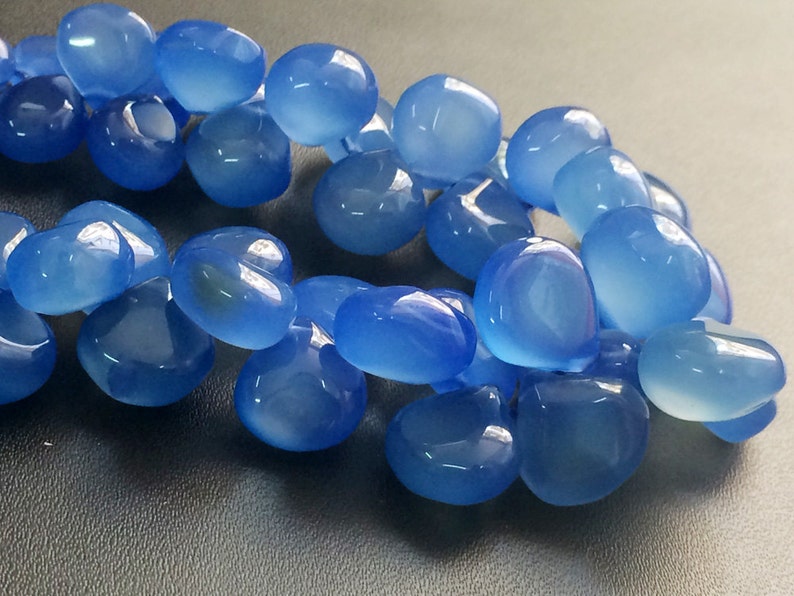 8x14mm Chalcedony Necklace 7.5 Inch Blue Chalcedony Briolette Beads 45 Pcs RAM28 Blue Chalcedony Plain Heart Beads