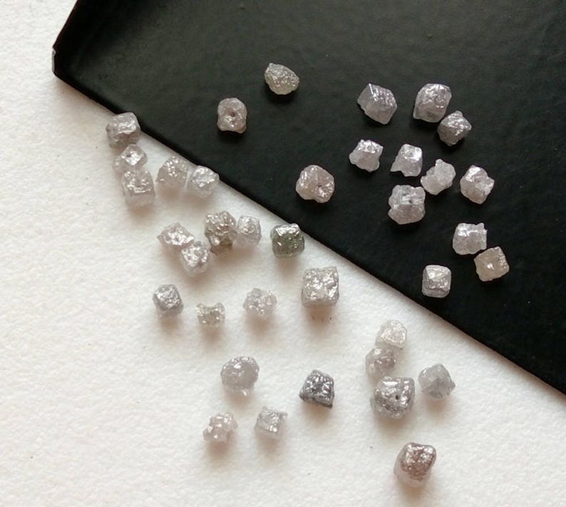 2-3mm Drilled Natural Pure White Diamonds Raw Uncut Diamonds WHOLESALE 10 Pcs White Grey Rough Diamond Cube Loose Diamonds DS4086