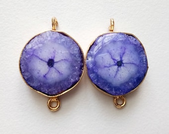 19x22mm Purple Solar Quartz Druzy Connectors, Matched Pair Gemstone Connectors, 925 Silver Gold Plated Connectors For Jewelry- KS5071