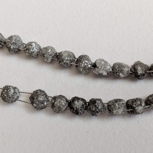 4-5-5mm Perfect Natural Round Grey Raw Diamond, Rough Diamond Rondelle Bead Side Drilled, Double Drilled Diamond Bracelet - (5Pcs To 10Pcs)