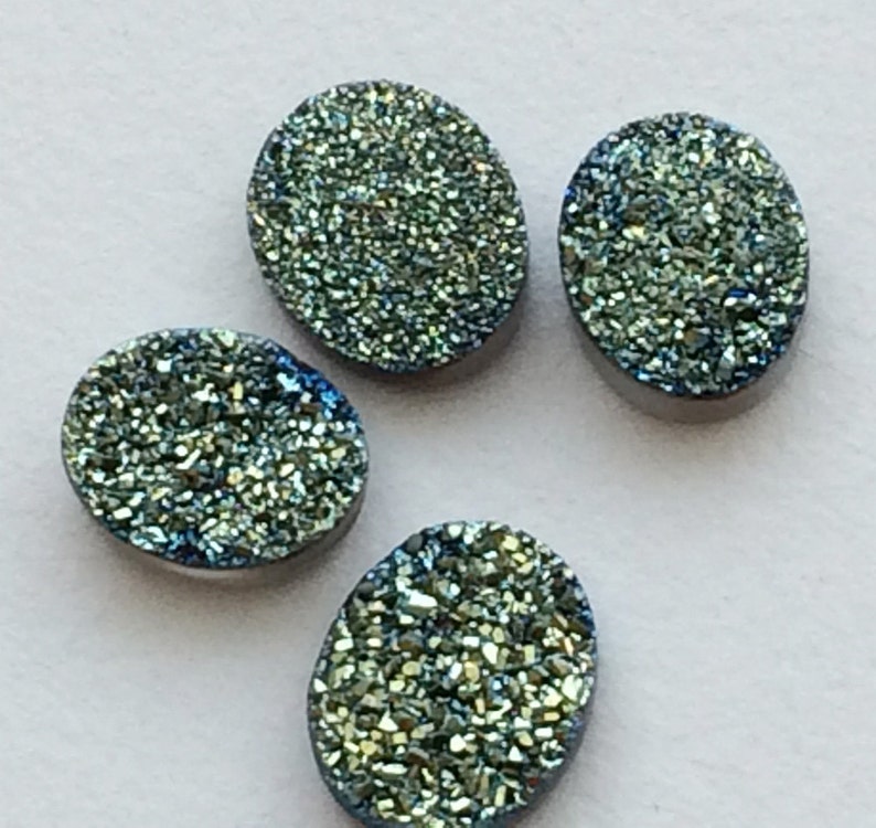 Druzy Jewelry Druzy Cabochon Druzy Studs WHOLESALE 10Pcs 11x9mm Matched Pair Green Druzy Green Oval Druzy Titanium Green Druzy