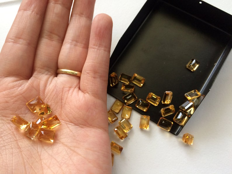Beautiful Orange Citr Emerald Cut Faceted Calibrated Citrine 7x9mm Each Citrine Cut Stone Lot 11.20 Carats 5 Pieces