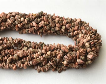 Red-Orange Unakite Jasper Stone 6-10mm Chip Beads 34 Strand Moss Green