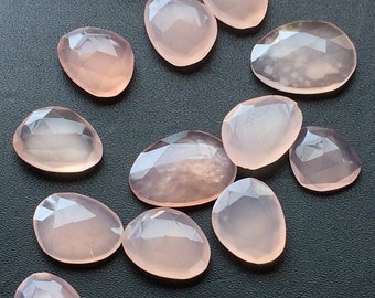 13-15mm Rose Pink Chalcedony Rose Cut Cabochon, Pink Chalcedony Rose Cut Flat Cabochons For Jewelry (5Pcs To 20Pcs Options)