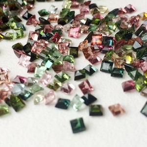 2mm Multi Tourmaline Princess Shape Cut Stones, Natural Faceted Multi Tourmaline Square For Jewelry, Loose Gems (1Cts To 10Cts Options)