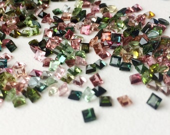2mm Multi Tourmaline Princess Shape Cut Stones, Natural Faceted Multi Tourmaline Square For Jewelry, Loose Gems (1Cts To 10Cts Options)