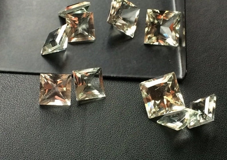 WHOLESALE 14mm Square Green Amethyst Loose Cut Stone Lot 48 Ctw Brilliant Diamond Cut AAA Quality Faceted Calibrated Green Amethyst 10