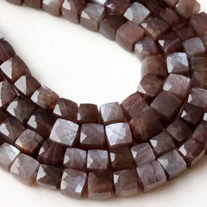 6-7mm Chocolate Moonstone Faceted Box Beads, Natural Chocolate Moonstone Cube Beads, Moonstone For Necklace (4IN To 8IN options) - NT75