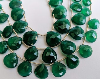 9-15mm Green Onyx Faceted Heart Beads, Natural Green Onyx Heart Briolettes, Emerald Green Onyx, Green Onyx Necklace (7.5IN To 15 IN Options)