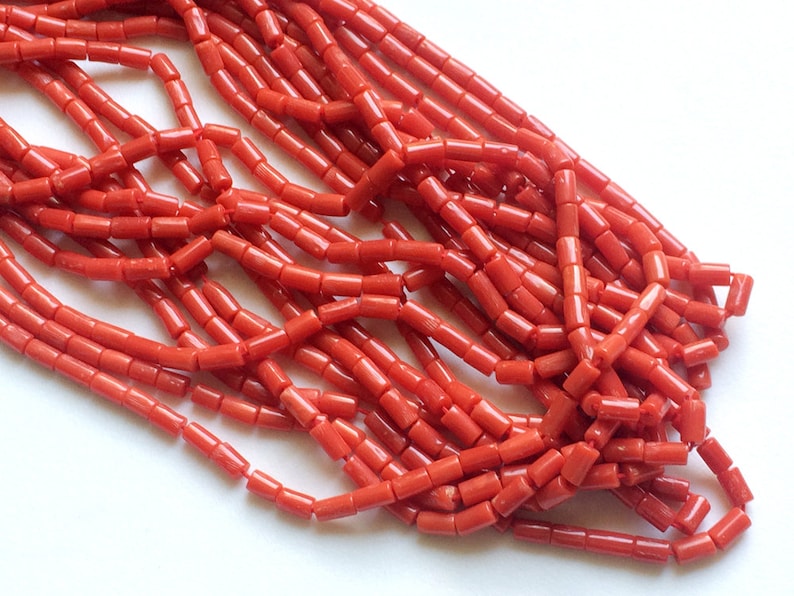 Original Coral Plain Rectangle Tube 60 Pcs 16 Inch RAMA84 Natural Italian Coral Italian Coral Beads 6-7mm Coral Necklace