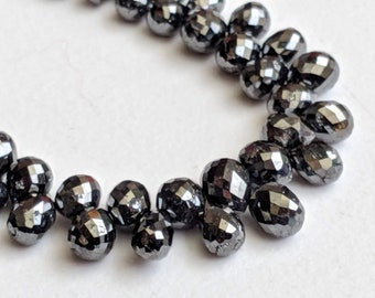 2,5 x 3 mm - 3 x 5 mm Czarne fasetowane diamentowe krople, Czarne fasetowane diamentowe koraliki w kształcie łezki do biżuterii, koraliki diamentowe (opcje od 5 do 10 szt.) - PPD373