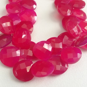 15.5mm Hot Pink Chalcedony Faceted Heart Beads, Pink Chalcedony Briolettes For Jewelry, Pink Chalcedony Beads, 18 Pcs in 4.5 Inch - KS179