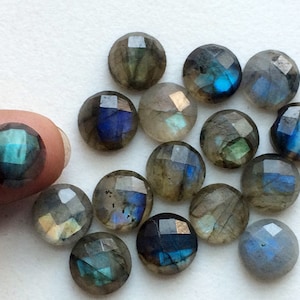 10mm Labradorite Rose Cut Round Flat Back Cabochons, Labradorite Flat Back Cabochons, Faceted Round Cabs For Jewelry (5pcs T0 10Pcs Options)