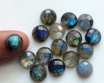 10mm Labradorite Rose Cut Round Flat Back Cabochons, Labradorite Flat Back Cabochons, Faceted Round Cabs For Jewelry (5pcs T0 10Pcs Options)