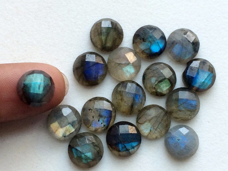 10mm Labradorite Rose Cut Round Flat Back Cabochons, Labradorite Flat Back Cabochons, Faceted Round Cabs For Jewelry 5pcs T0 10Pcs Options image 1