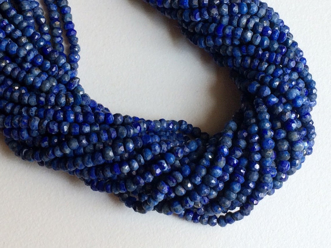 Fil De Perles Lapis Lazuli Facettées 3-4mm - Environ 115 Pièces, 33cm, Bleu Profond