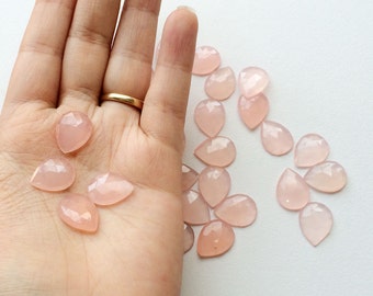 11x14mm Rose Pink Chalcedony Pear Rose Cut Cabochon, Rose Pink Color Chalcedony Rose Cut Flat Cabochons For Jewelry (5Pcs To 10Pcs Options)