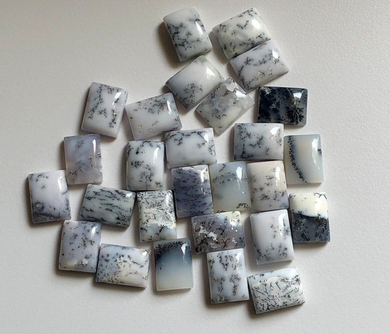 5 Pcs Dendrite Opal Rectangle Cabochon Loose Dendrite Gemstones ADG161 12x16mm Natural Dendrite Opal Plain Rectangle Flat Back Cabochons
