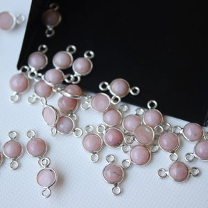 11-12mm Pink Opal Plain Round Connectors, 5 Pcs Double Loop 925 Silver Bezel Findings For Earrings, Charms, Chains and Jewelry - PKSG210