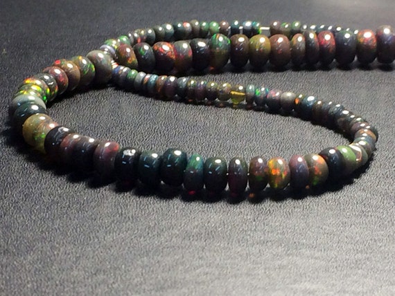 3.5-5mm Black Ethiopian Welo Opal Plain Rondelles,Black Ethiopian Opal Beads, 3 Inch Ethiopian Welo Opal For Necklace - PKSG15