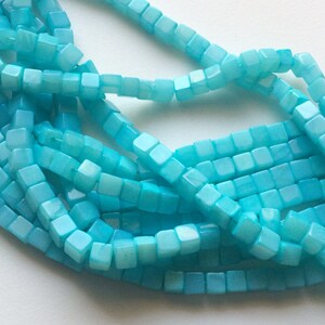 6mm Blue Opal Plain Cube Beads, Blue Opal Plain Box Beads, Opal For Necklace, Peruvian Blue Opal For Jewelry (8IN To 16IN Options) - AGA136