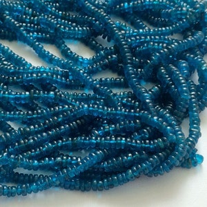 3.5-4mm Blue Apatite Plain Rondelle Beads, Neon Blue Apatite Plain Beads, Apatite Plain Rondelle For Jewlery (6.5IN To 13IN Options)