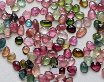 4-7mm Multi Tourmaline Rose Cut Cabochons, Tourmaline Free Form Shape Faceted Rose Cut Flat Back Cabochons (5 Cts To 10 Cts Options)- PDG224