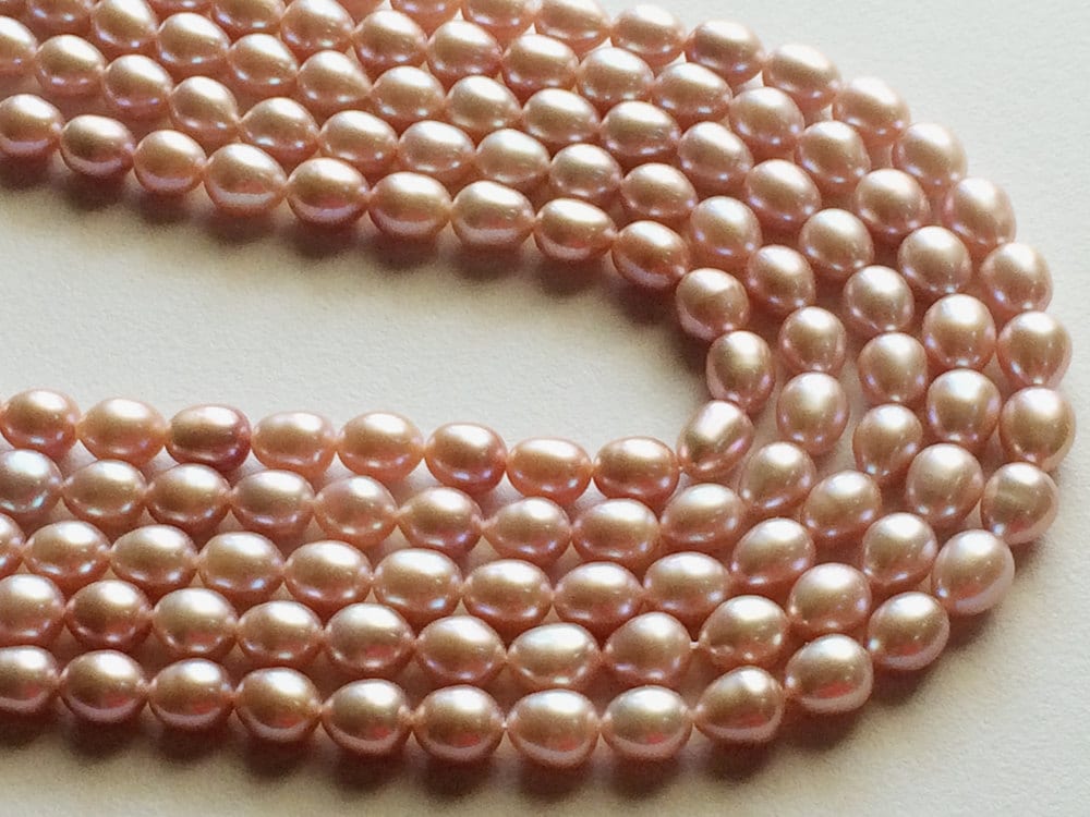 7x6mm Rose Pink Color Natural Pearls, Natural Fresh Water Rice Pearls ...