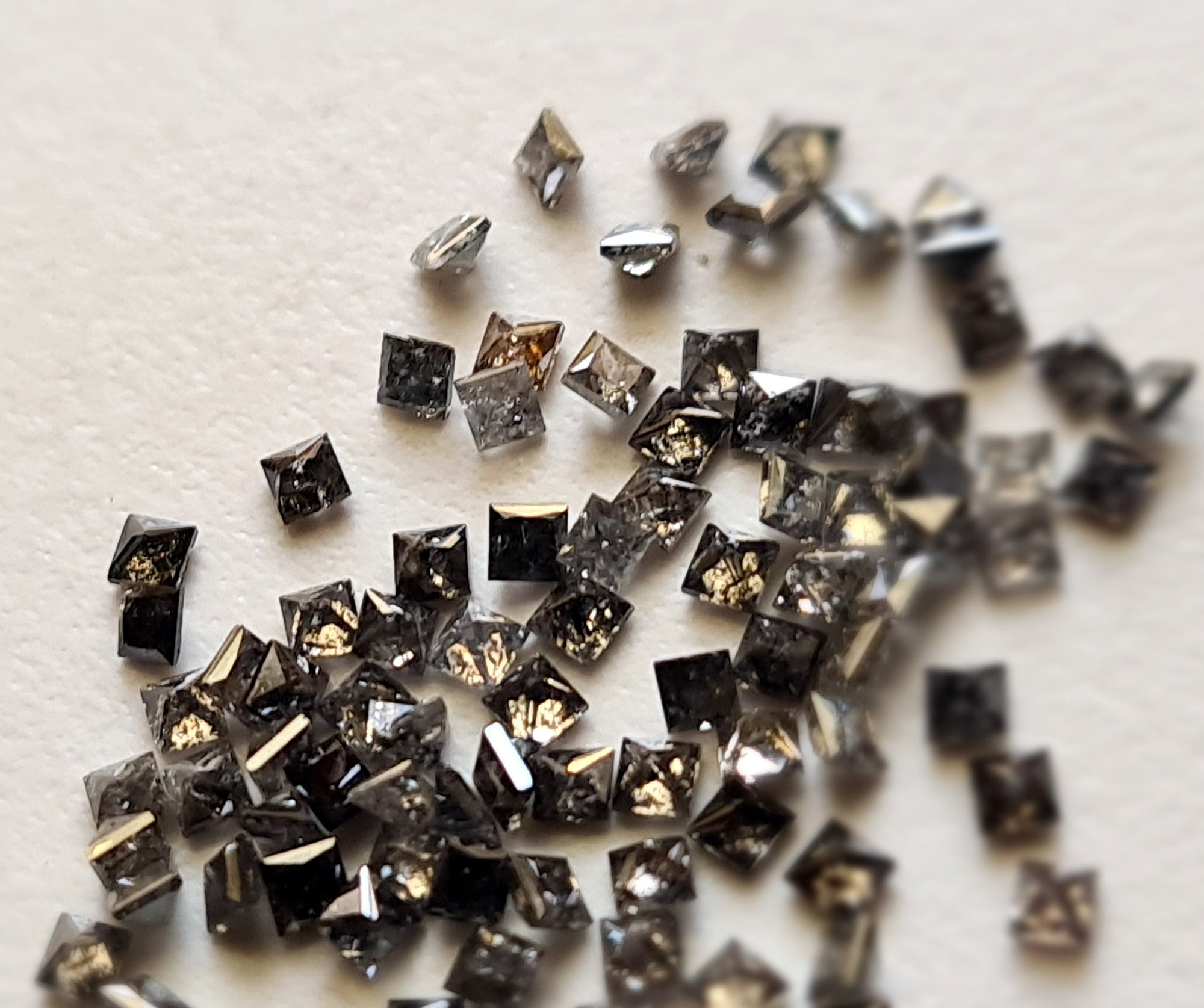 2mm Salt And Pepper Princess Cut Diamond Tiny Clear White Etsy