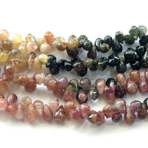 7x4mm - 9x5mm Tourmaline Tear Drop Bead, Multi Tourmaline Briolette Beads, Raw Multi Tourmaline, 5 In Multi Tourmaline For Jewelry
