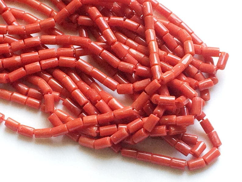 Original Coral Plain Rectangle Tube 60 Pcs 16 Inch RAMA84 Natural Italian Coral Italian Coral Beads 6-7mm Coral Necklace