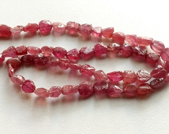 7-9mm  Ruby Rough Strand, Ruby Beads, Rough Ruby Glass Filled Gemstones, Raw Ruby, Ruby Pink Beads For Jewelry (5IN To 15IN Options)