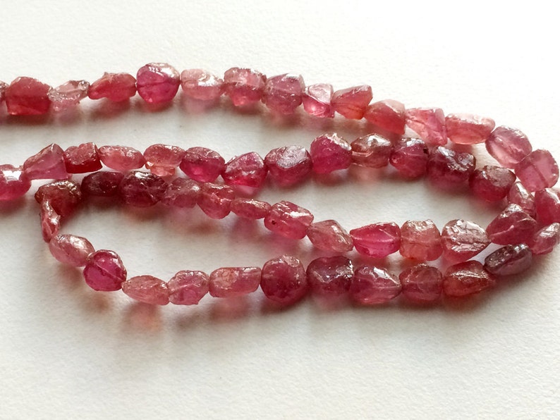 7-9mm Ruby Rough Strand, Ruby Beads, Rough Ruby Glass Filled Gemstones, Raw Ruby, Ruby Pink Beads For Jewelry 5IN To 15IN Options image 1