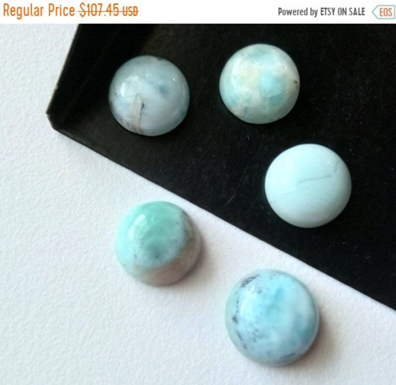Natural Loose Larimar Ring Size Original Larimar Smooth Round Flat Back KS5097 65/% SALE 5 Pcs Larimar Plain Round Cabochons 9-11mm