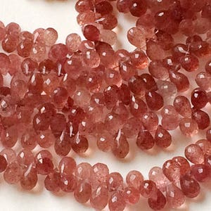 7x10mm Strawberry Quartz Faceted Tear Drops, Natural Strawberry Quartz Beads, Strawberry Quartz Beads (2Inches To 8Inches Options) - APA20