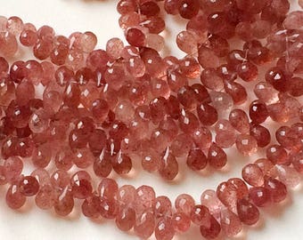 7 x 10 mm Erdbeerquarz Facettierte Tropfen, natürliche Erdbeerquarzperlen, Erdbeerquarzperlen (2 Zoll bis 8 Zoll Optionen) - APA20