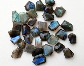 14-18mm Labradorite Fancy Rose Cut Flat Back Cabochons, Natural Blue Fire Faceted Cabochons, Labradorite For Jewelry (5Pcs To 10cs Options)
