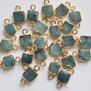 Emerald Charm Connector Plain Flat Square 925 Silver with Gold Polish Bezel Connector 13-14mm Double Loop Finding (5Pcs To 10Pcs Options)