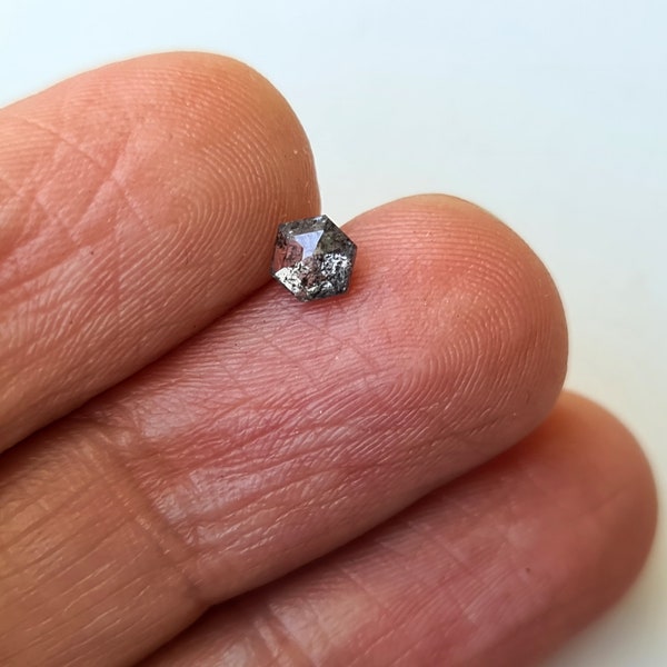 3.9x3.6mm Clear Black/Grey Fancy Hexagon Shield Shape Salt And Pepper Rose Cut Diamond Loose, Flat Back Diamond, Hexagon Diamond - PDD493