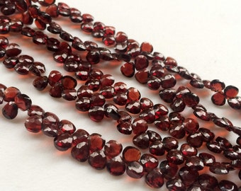 5.5mm Garnet Beads, Mozambique Garnet Faceted Heart Briolette Beads, Garnet For Jewelry (4In To 8In Options) - AGA84