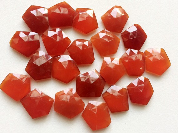 14-16mm Orange Chalcedony Rose Cut Cabochons, Orange Fancy Shape Flat Back Cabochons, Faceted Stones For Jewelry (5Pcs To 10 Pcs Options)