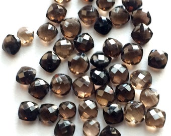 8-10mm Smoky Quartz Square Cushion Cut Gems, Rose Cut Smoky Quartz Both Side Faceted, 10 Pcs Loose Smoky Quartz Gems For Jewelry