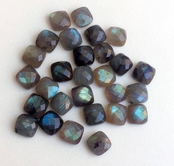 Labradorite Flat Back Cabochons WHOLESALE 10 Pcs Labradorite Rose Cut Cushion Cut Cabochons KS3601 Faceted Square Cabs 12-13mm
