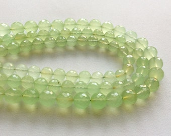 Cuentas redondas microfacetadas de calcedonia verde manzana de 8 mm a 10 mm (opciones de 12 a 24 piezas) - BGP903