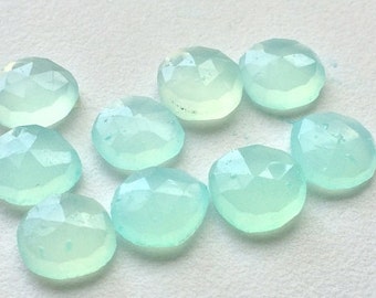 12mm Aqua Chalcedony Rose Cut Cabochons, Blue Faceted Flat Cabochons, Aqua Blue Rose Cut Gemstones For Jewelry (5Pcs To 20Pcs Options)