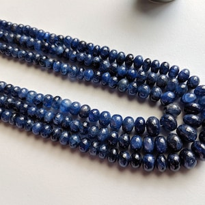 4-8mm Blue Sapphire Plain Rondelle Beads, Natural Blue Sapphire Beads, Precious Sapphire Bead For Necklace (18 IN To 9 IN Options)-APH46