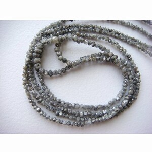 1mm to 2mm Natural Round Grey Raw Diamond Beads, Rough Diamond Rondelle Beads, Grey Diamond Beads, Diamond For Jewelry (4IN To 16IN)