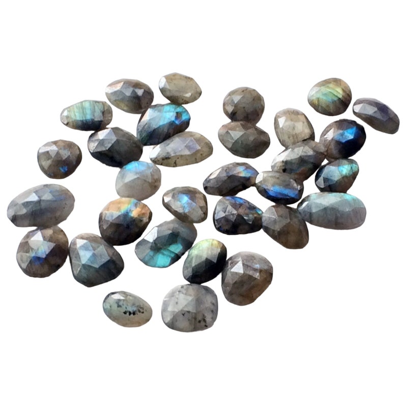 15-19mm Labradorite Rose Cut Cabochons, Labradorite Faceted Flat Back Cabochons For Jewelry, Labradorite Gemstones 5Pcs To 20Pcs Options image 6